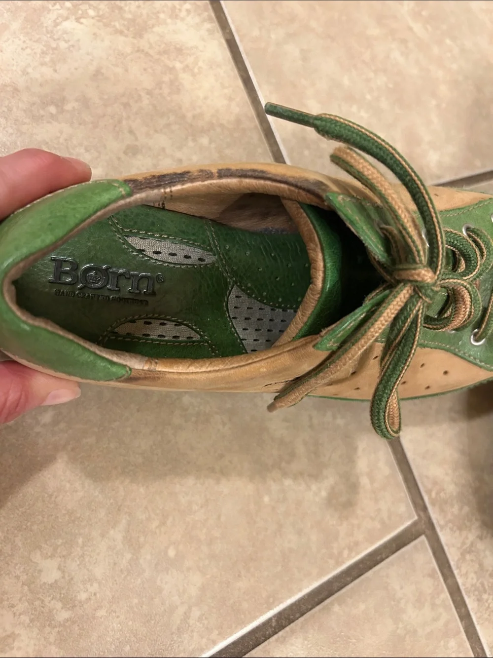Born  Hawkeye Green/Tan Leather Lace-Up Sneakers